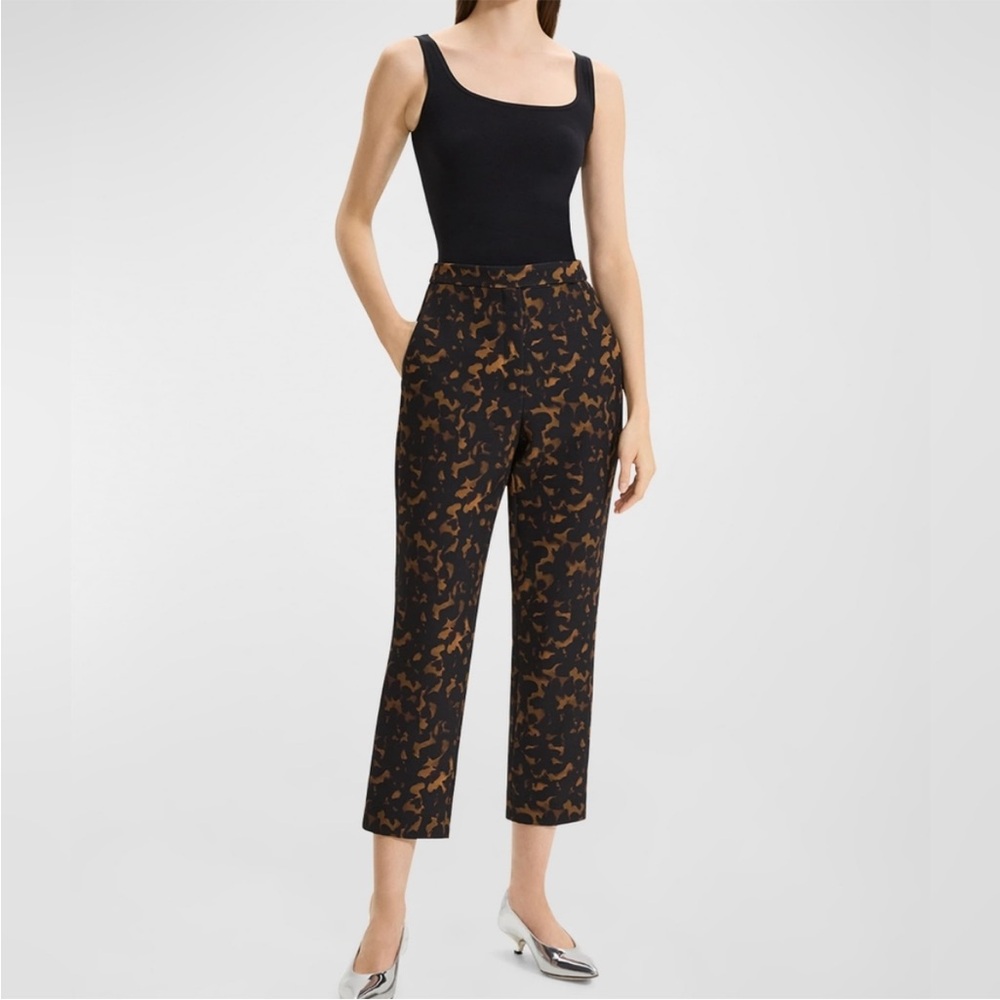 Theory Black and Brown Printed Cropped Ankle Pants